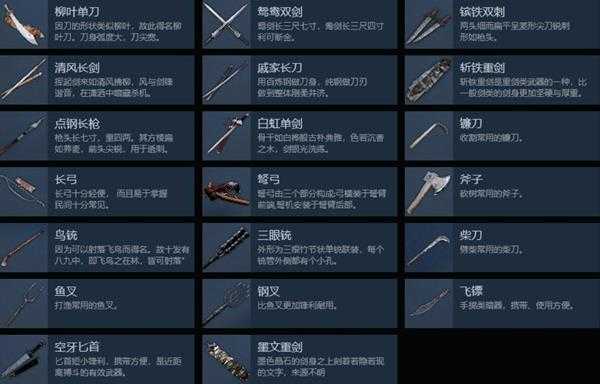 《武侠乂》全武器图鉴一览