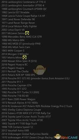 《极限竞速:地平线4》已知车单一览