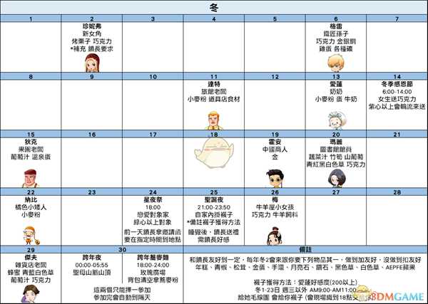 《牧场物语:重聚矿石镇》冬季日历