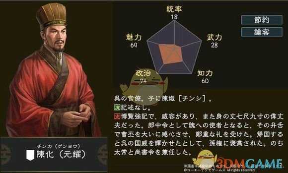 《三国志14》陈化五维属性图一览