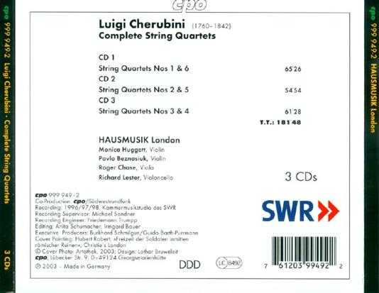 【古典音乐】伦敦豪斯音乐团《路易吉·凯鲁比尼-弦乐四重奏全集》3CD.2003[FLAC+CUE整轨]